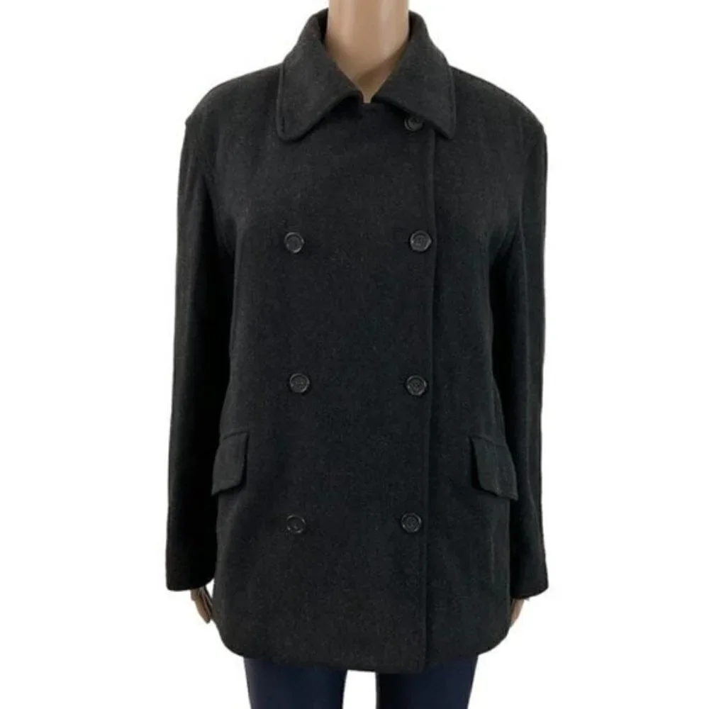 J.Crew Double Breasted Wool Jacket Gray Vintage Size Medium Lined